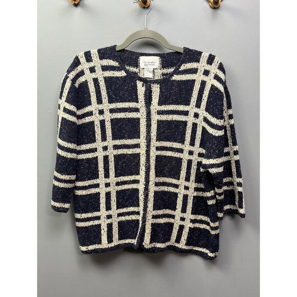 Christopher Banks Silk blend cropped cardigan blue/White Large Mature - Picture 1 of 5